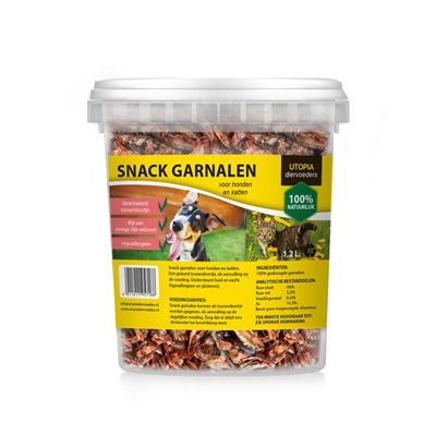 Gedroogde Snack Garnalen Voor Hond En Kat 1,2 Ltr