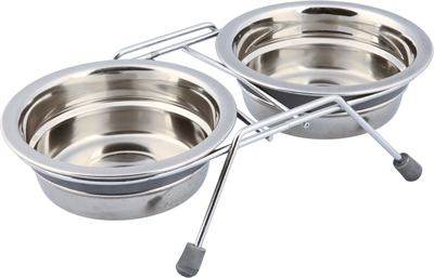 Trixie Voerbak / Drinkbak Dubbel Rvs Grijs 2x250 ML 11 CM 2 ST