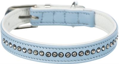 Trixie Halsband Hond Leer Lichtblauw 23-28x1,5 cm met Strass