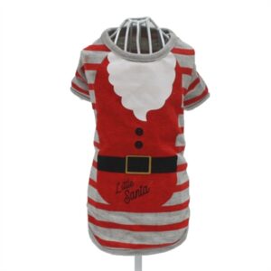 Croci T-shirt Hond Little Santa Gestreept Grijs / Rood 25 CM