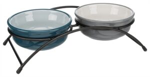 Trixie Voerbak Set Keramiek  /  Metaal Petrol / Grijs 2x250 ML