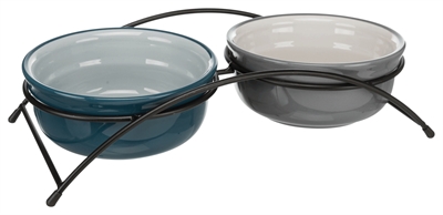 Trixie Voerbak-set Keramiek  /  Metaal Petrol / Grijs 2x600 ML