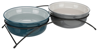 Trixie Voerbak-set Keramiek  /  Metaal Petrol / Grijs 2x1,6 Ltr