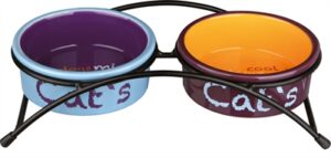 Trixie Voerbak / Waterbak Keramiek Metaal Lichtblauw / Oranje / Paars 2x300 ML 12 CM