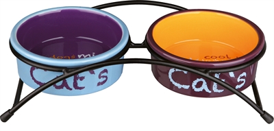 Trixie Voerbak / Waterbak Keramiek Metaal Lichtblauw / Oranje / Paars 2x300 ML 12 CM