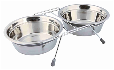 Trixie Voer / Waterbak-set Klapperbescherming Rvs / Metaal Grijs 2x1,5 Ltr