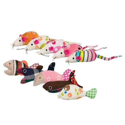 Trixie Pluche Muis/Vis met Kattenkruid 9-12 CM 42 ST Assorti