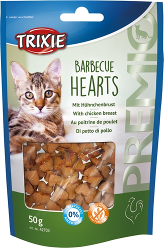 Trixie Premio Barbecue Hearts 50 GR - Gedroogde kattensnacks