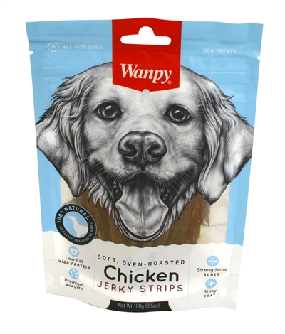 Wanpy Soft Oven-roasted Chicken Jerky Strips 100 GR hondensnack
