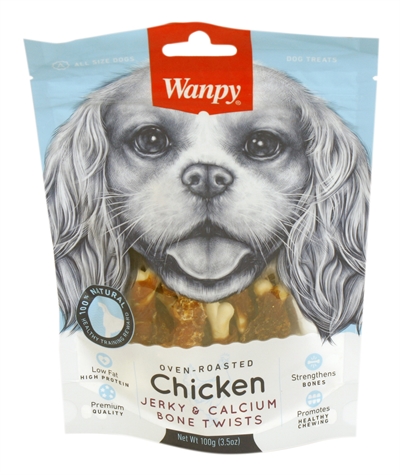 Wanpy Oven-roasted Chicken Jerky met Calcium Bone Twists 100 GR