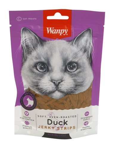 Wanpy Soft Oven-roasted Duck Jerky Strips 80 GR voor katten