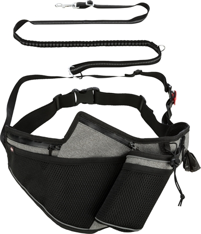 Trixie Joggingriem met Lijn Grijs/Zwart 115-150 cm