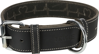 Trixie Halsband Hond Rustic Vetleer Heartbeat Zwart 38-47x4 CM