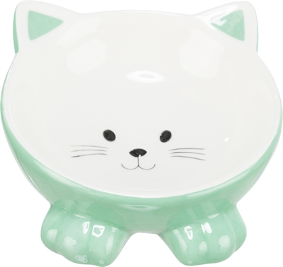 Trixie Verhoogde Keramische Voer-/Drinkbak Kattenkop 14 cm 150 ml 4st