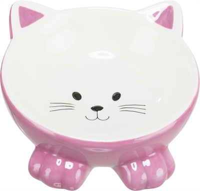 Trixie Verhoogde Keramische Voer-/Drinkbak Kattenkop 14 cm 150 ml 4st