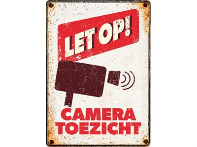 Plenty Gifts Waakbord Blik Cameratoezicht 21x15 CM