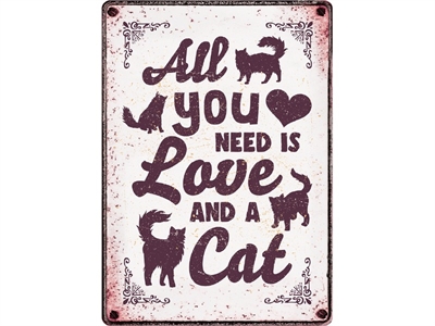 Plenty Gifts Waakbord Blik All You Need Is Love And A Cat 21x15 CM