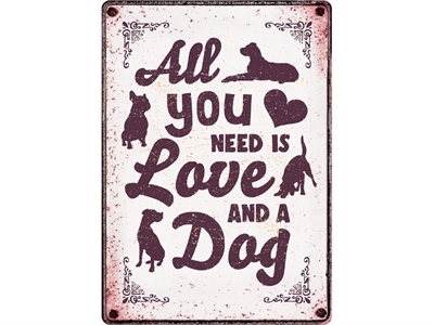 Plenty Gifts Waakbord Blik All You Need Is Love And A Dog 21x15 CM