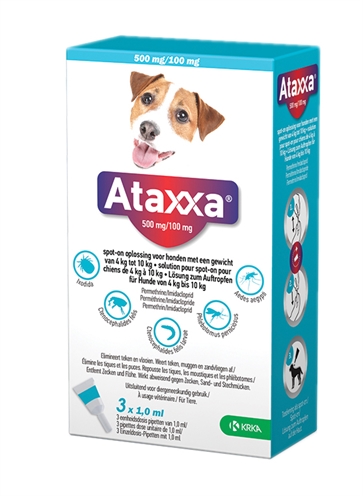Krka Ataxxa Spot On Hond 4-10 KG 500 Mg/100 Mg 3 Pip