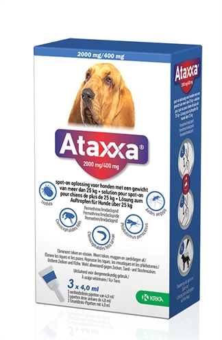 Krka Ataxxa Spot On Hond >25 KG 2000 Mg/400 Mg 3 Pip