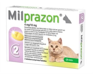 Krka Milprazon Ontwormingstabletten Kat >0,5 KG 4 Mg/10 Mg 2 Tbl