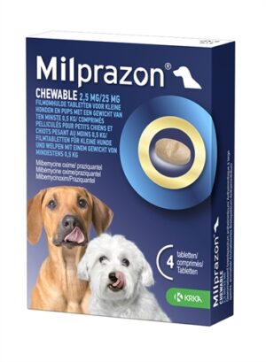 Krka Milprazon Kauwtabletten Ontwormingstabletten Hond >0,5 KG 2,5 Mg/25 Mg 4 Tbl