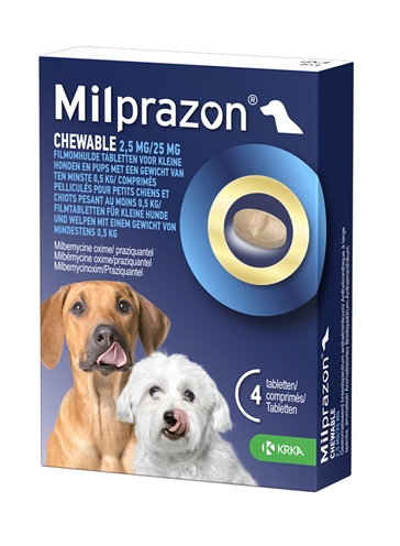 Krka Milprazon Kauwtabletten Ontwormingstabletten Hond >0,5 KG 2,5 Mg/25 Mg 4 Tbl