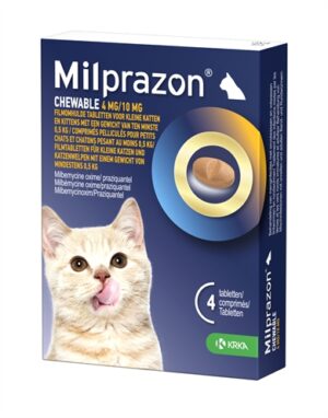 Krka Milprazon Kauwtabletten Ontwormingstabletten Kat >0,5 KG 4 Mg/10 Mg 4 Tbl