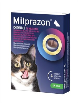 Zzzkrka Milprazon Kauwtabletten Ontwormingstabletten Kat >2 KG 16 Mg/40 Mg 4 Tbl