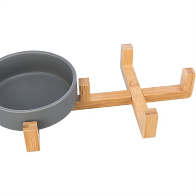 Trixie Voer- en Drinkbak Set Keramiek Grijs/Hout 31x16x6 cm 2x300 ml