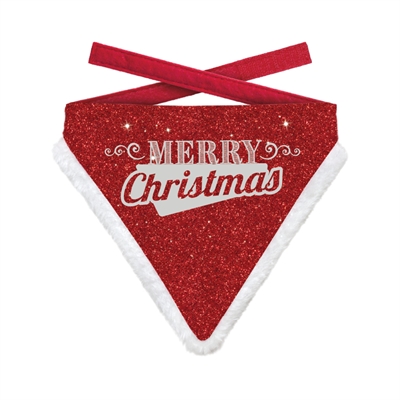 Plenty Gifts Kerst Bandana Merry Christmas Glitter Rood 16-20 CM 18,5x22,5 CM