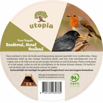 Utopia Nestkast Roodborst/Merel 28x18 cm Douglas Hout