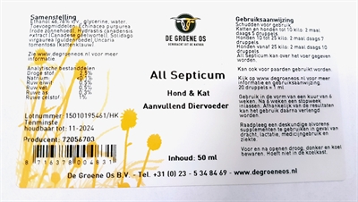 De Groene Os All Septicum Hond/Kat 50 ML Voedingssupplement