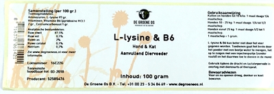 De Groene Os L-Lysine/B6 Hond/Kat 100 GR