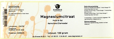 De Groene Os Magnesiumcitraat Hond/Kat 100 GR Poeder