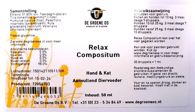 De Groene Os Relax Compositum Hond/Kat 50 ML Supplement