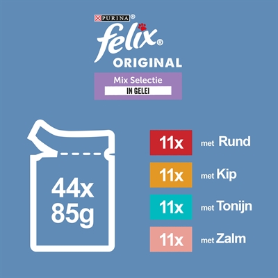 Felix Pouch Original In Gelei Mix Box 44x85g Rund/Kip/Tonijn/Zalm