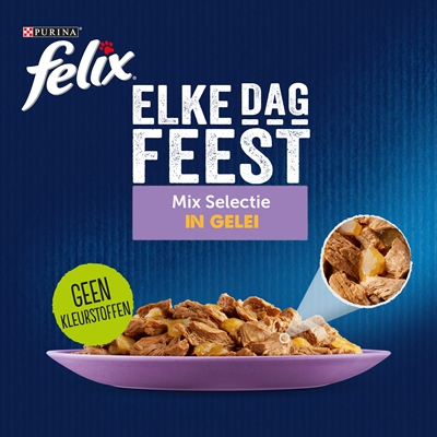 Felix Pouch Natvoer In Gelei Tonijn/Kabeljauw/Rund/Kip 80x85 gr