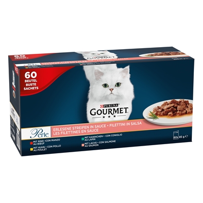 Gourmet Perle Mini Filets In Saus 60x85 gr - Kip/Konijn/Rund/Zalm