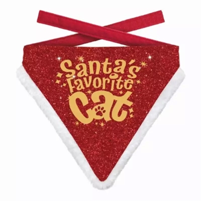 Plenty Gifts Kerst Bandana Santa's Favorite Cat Rood Goud 12-16 CM 10x13 CM