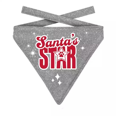Plenty Gifts Kerst Bandana Santa's Star Glitter Zilver 12-16 CM 10x13 CM