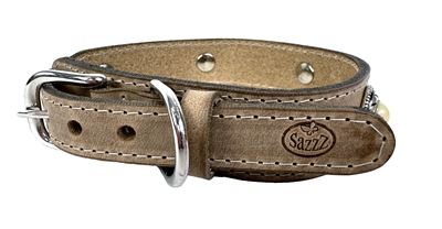 Sazzz Halsband Hond Leer Beige 32-39x3 cm