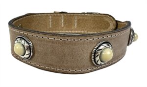 Sazzz Halsband Hond Boho Treasure Stone Vintage Leer Beige 37-45x3,5 CM