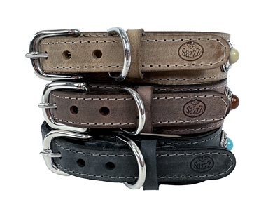 Sazzz Halsband Hond Antraciet Leer 37-45x3,5 CM