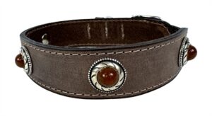 Sazzz Halsband Hond Boho Treasure Stone Vintage Leer Bruin 42-50x3,5 CM