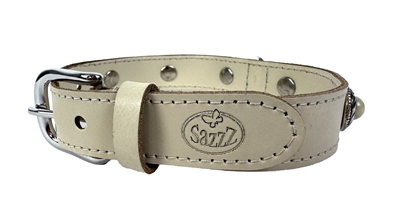 Sazzz Halsband Hond Leer Creme 27-33x2,5 CM