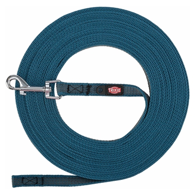 Trixie Hondenriem Sleeplijn Met Rubber Anti Slip Petrol Blauw S/m 5 Mtr X 1,5 CM
