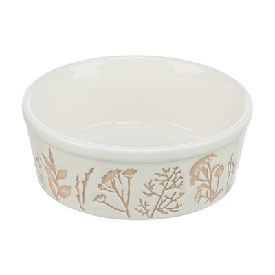 Trixie Voerbak / Drinkbak Hond Plantmotief Structuur Keramiek Wit / Taupe 1,2 Ltr 20 CM