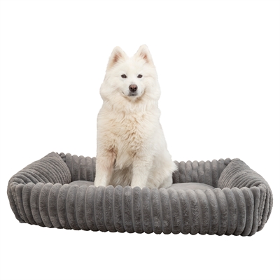 Trixie Hondenmand Lonni Ribfluweel Hoekig Grijs 80x60 cm — Comfortabele plek voor jouw hond