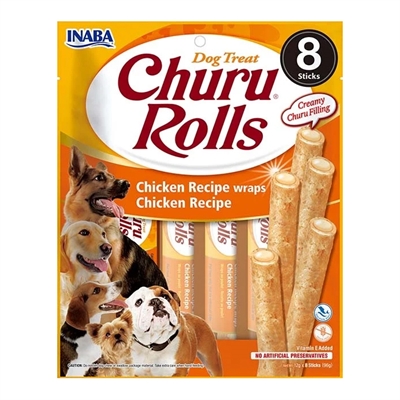 Inaba Dog Churu Rolls Chicken Recipe Wraps 8x12 GR
